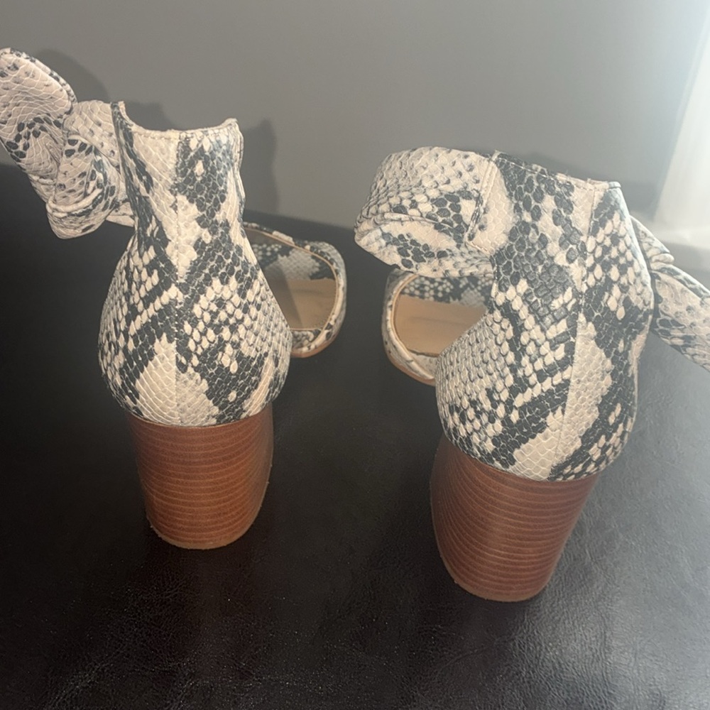 Snakeskin Ankle Tie Heels Sandals - Picture 3 of 8